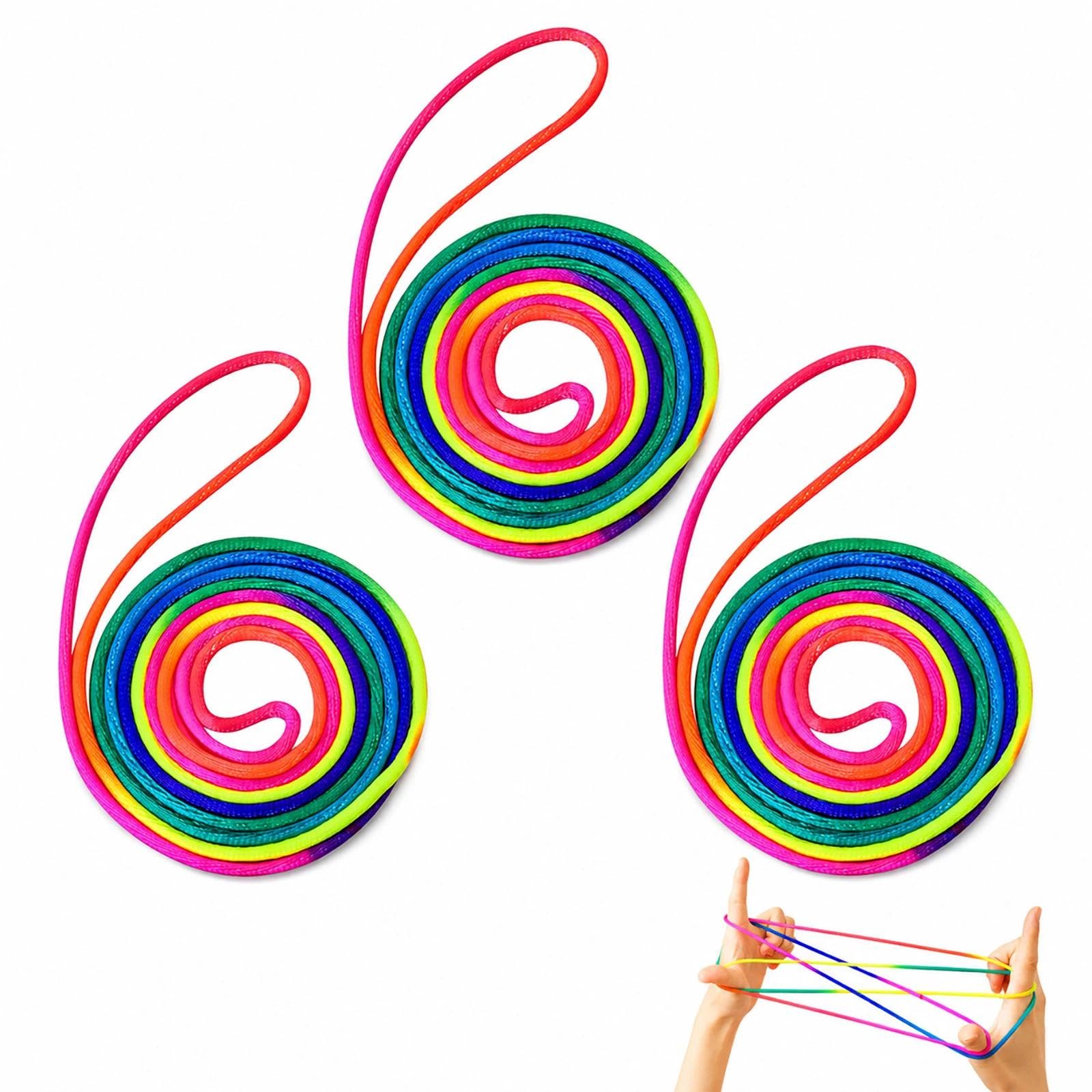 3 Pieces Rainbow Finger Thread Rope, Cats Cradle String for Finger Weaving, Fumble Fingers Game Rope, Multicolor