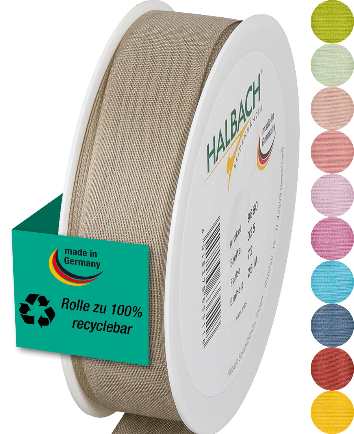 Halbach Seidenbänder Gift Ribbon, linen, 25mm