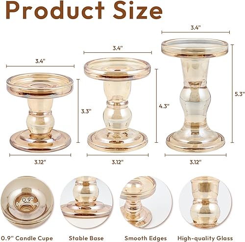 Miniatura 2 de Portavelas de cristal, juego de 3 portavelas para velas de pilar, portavelas para velas cónicas de pilar, centro de mesa para boda, comedor, sala de