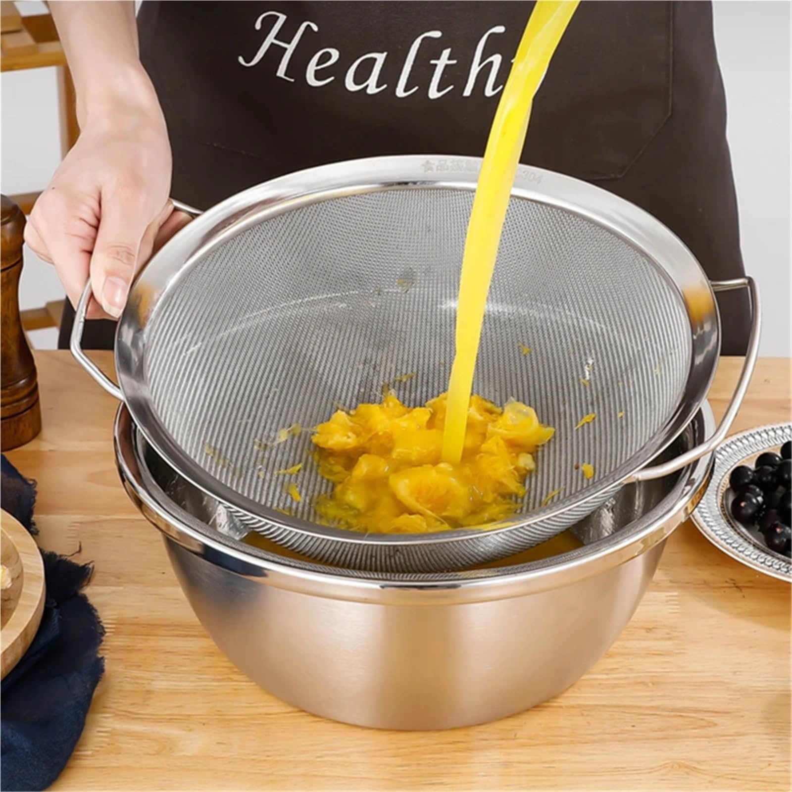 Filtros de acero inoxidable. Cesta coladora de malla fina de acero inoxidable con asas dobles, tamiz grande for jugo, harina de arroz, filtro de alimentos, escurridor, utensilio de cocina, colador de