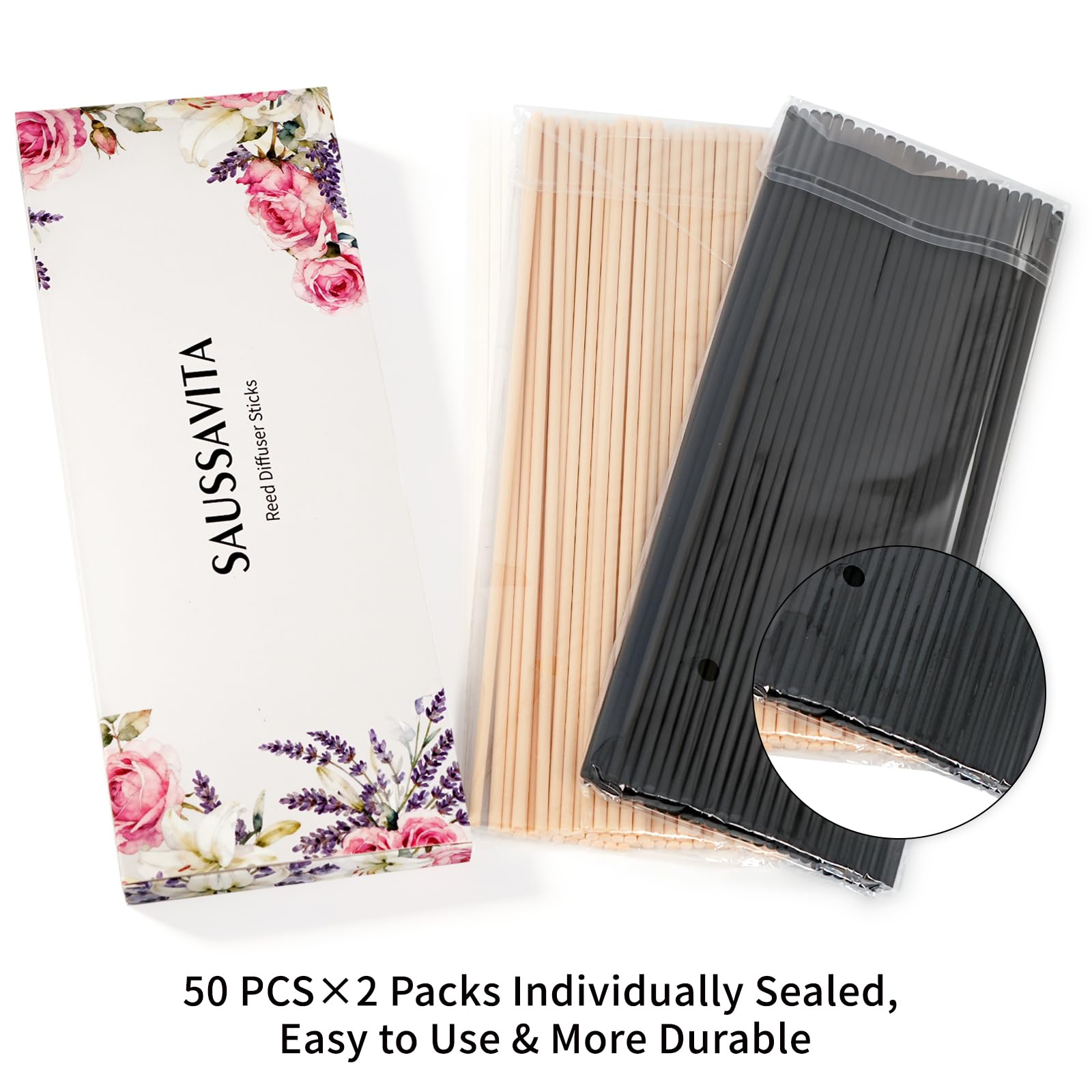 100 Pièces Bâtons de Diffuseur de Roseaux,Diffuseur Parfum Bâtons,Couleur Bois Noir et Naturel