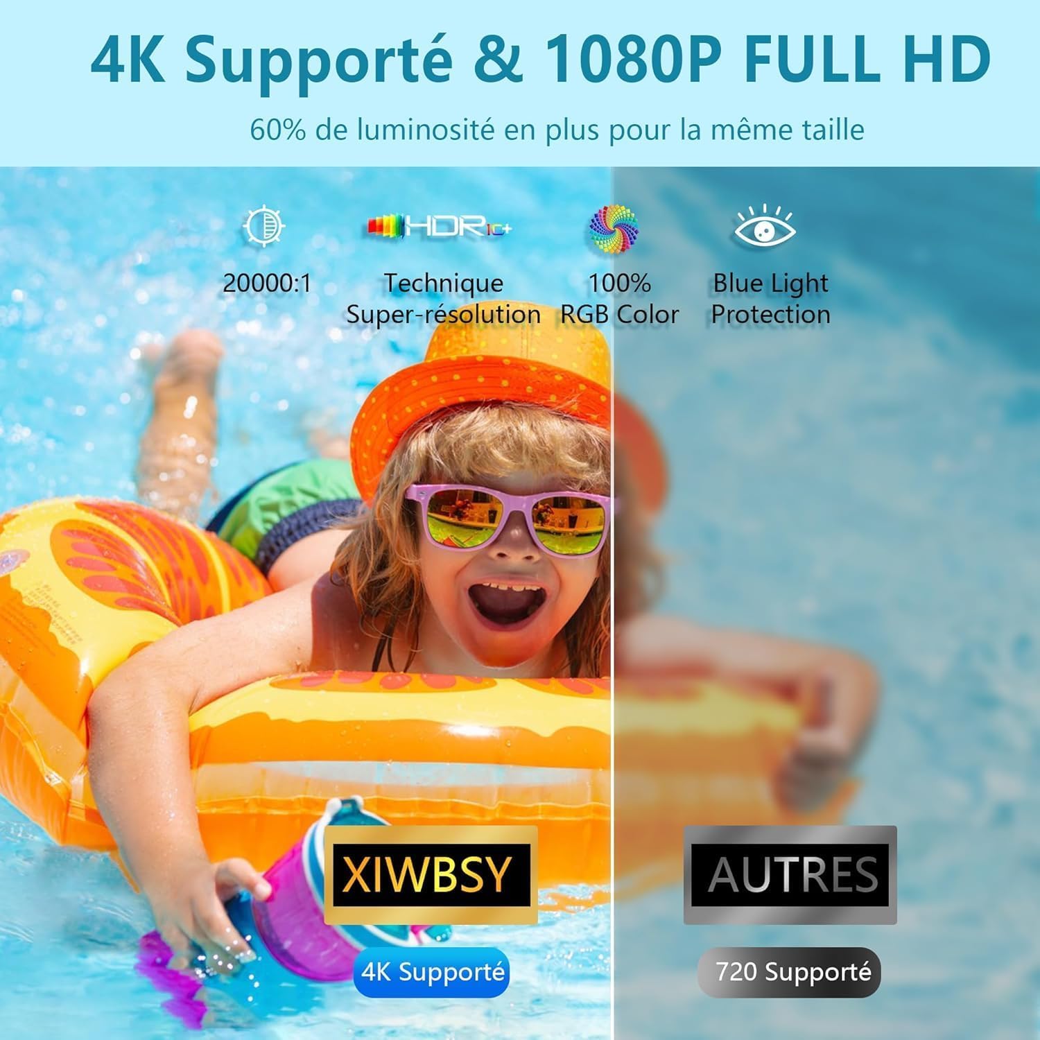 【1500 ANSI/Google TV/Auto Focus】 XIWBSY Videoprojecteur 4K Supporté, 38000 Lumen FHD, 360° Rotation, Projecteur Video 4K Contrôle Vocal, Retroprojecteur WiFi6 Bluetooth 5.3