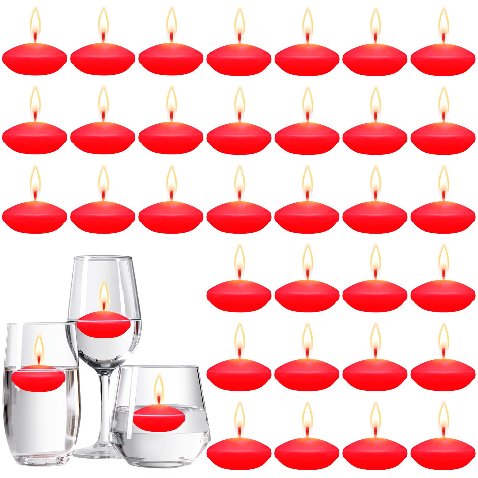 Nuanchu 30 Pcs Red Floating Candles Centerpieces Bulk 1.5 Inch Small Unscented Votive Floating Candles Decoration for Valentine's Day Party Wedding