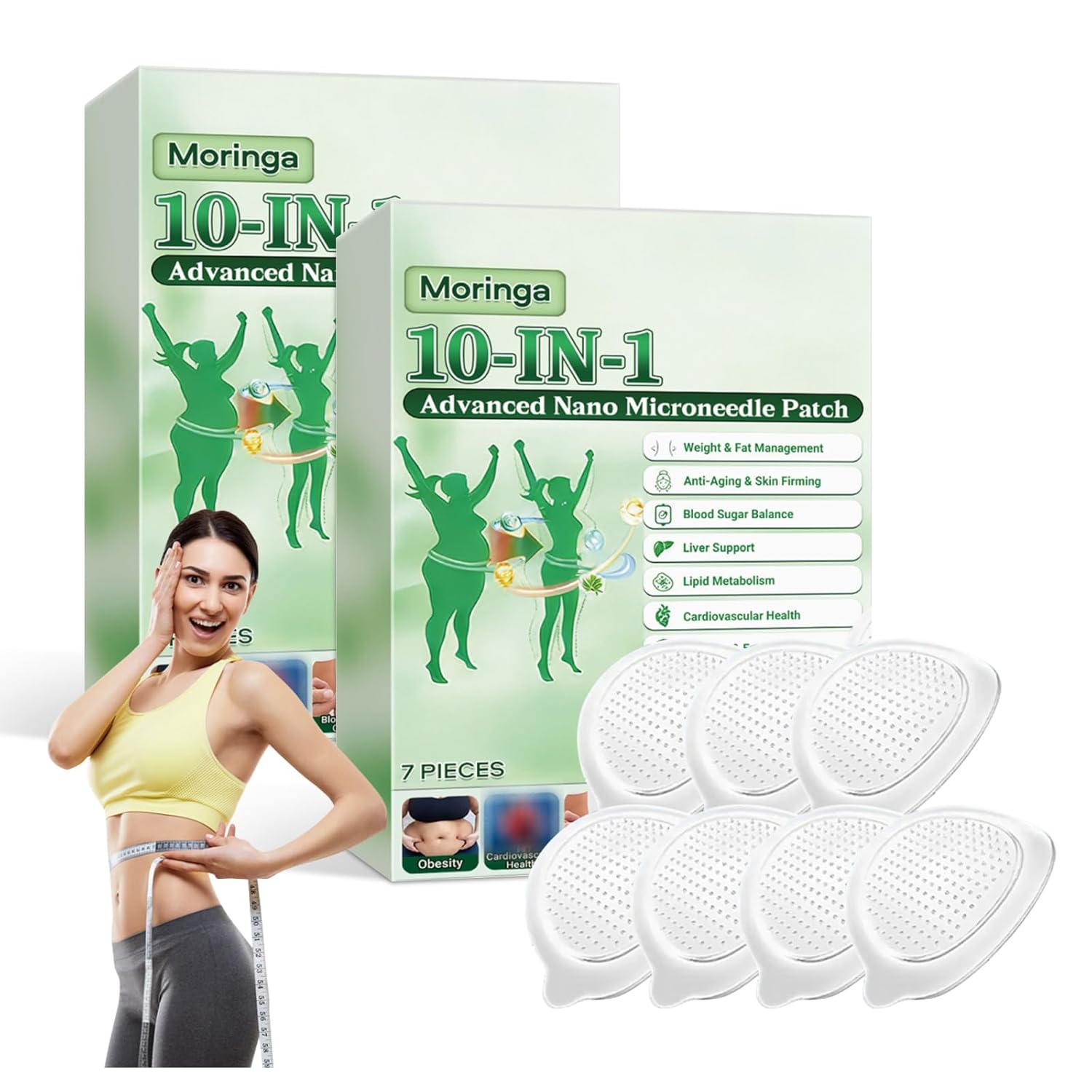Moringa Patches, Moringa 10-in-1 Nano Microdarts Patch, Advanced Herbal Skin Patch for Women & Men, Suitable for All Skin Types(2 Boxes)