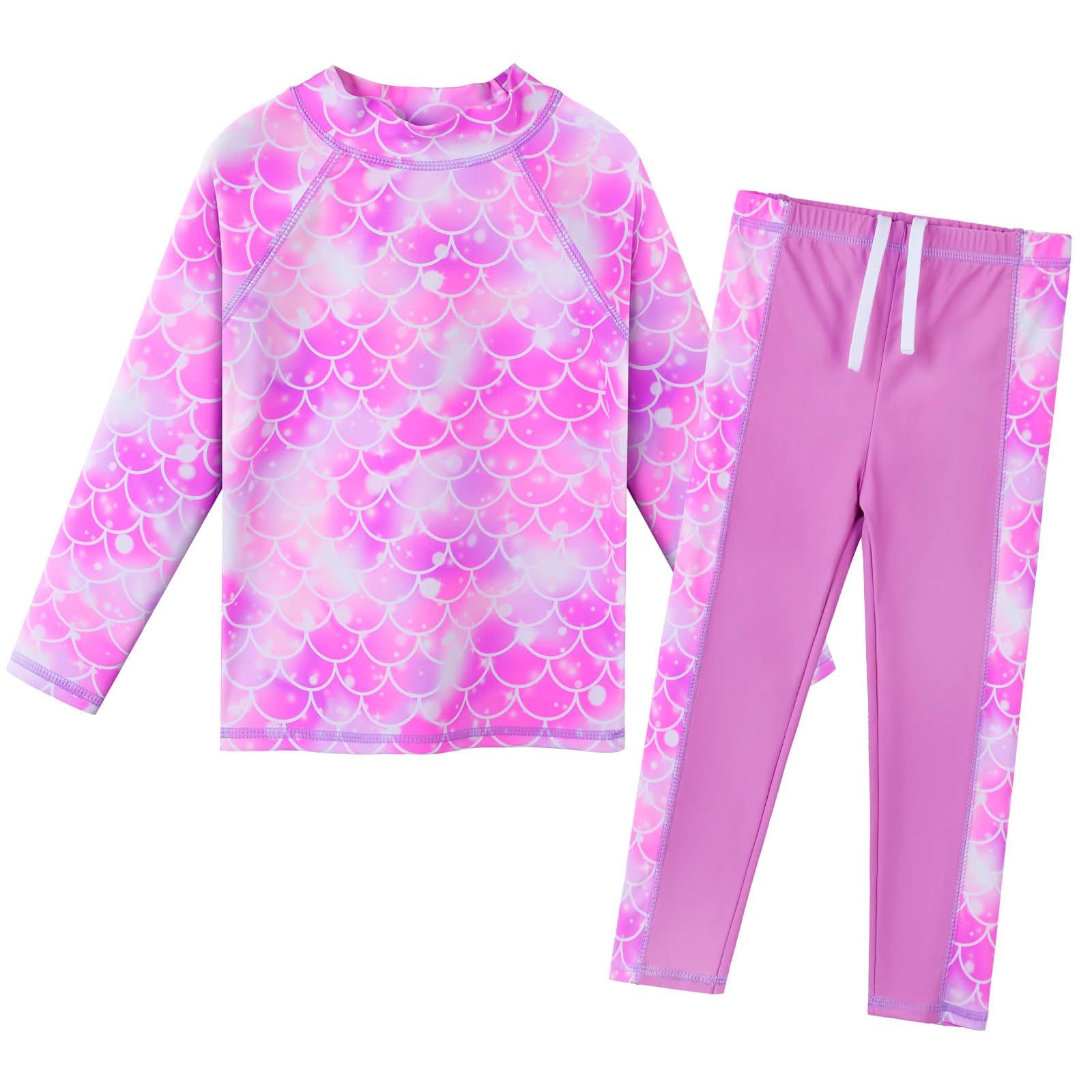 BAOHULU Girls Two Piece Swimsuit Long Sleeve Rash Guard for 2-14 Years