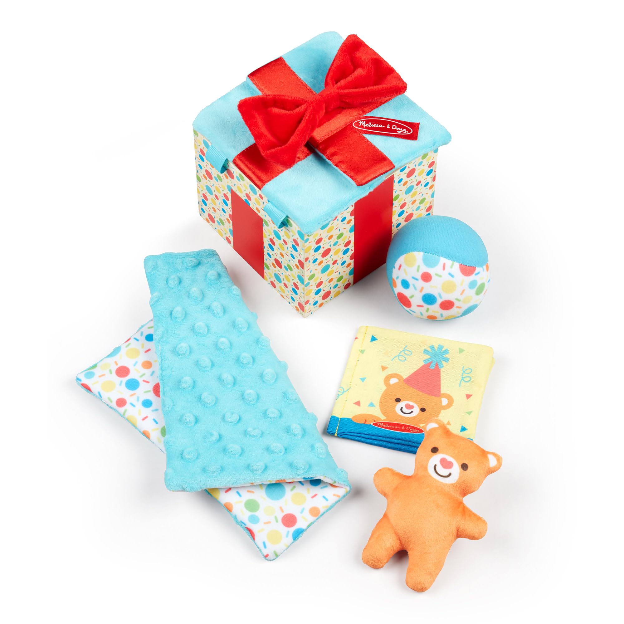 Melissa & Doug Wooden Surprise Gift Box Infant Toy (5 Pieces) Baby Toy Gift Set, Tactile Sensory Toy for Babies and Toddlers - FSC-Certified Materials