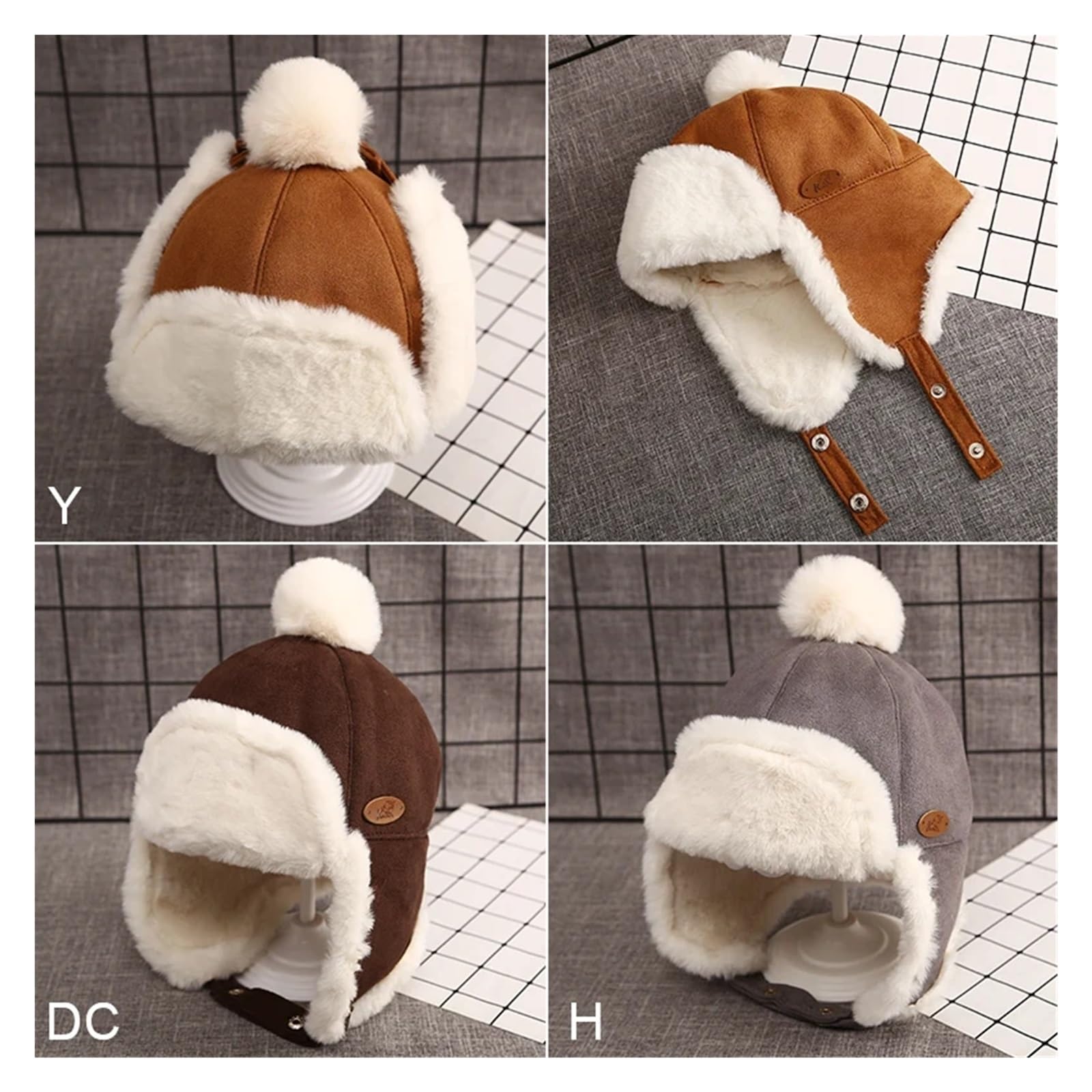 Baby Winter Ear Flap Cap, Warm Plush Cotton Outdoor Lei Feng Hat, Unisex Beanie for Boys & Girls 1-3 Years(DC)