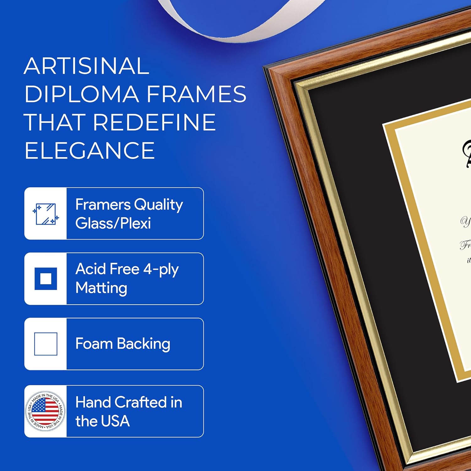 ArtToFrames 8.5x11 inch Diploma Frame & Certificate Frame with Honey with Gold MDF Picture Frame, Black and Gold Matting, Regular Glass and Easy To Hang Wall Hanging Hardware
