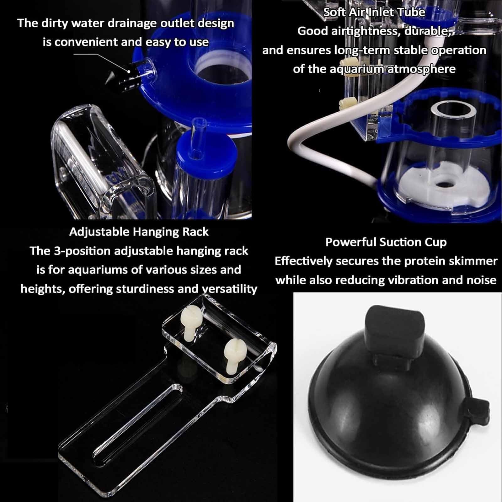 Skimmer Para Acuario De Agua Salada, Filtro Colgante De 8 W Con Bomba | Skimmer de superficie de tanque marino, fraccionador acrílico de 8W, para tanque de arrecife de 40 galones, bomba de