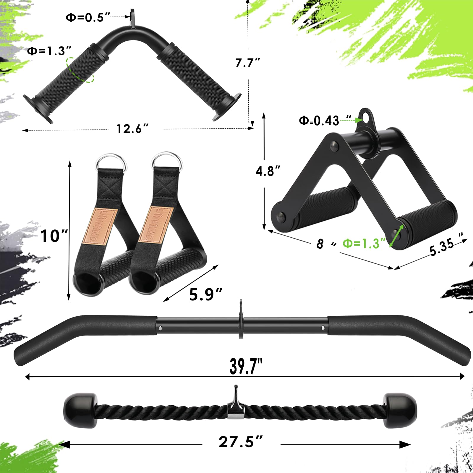 Kabelmaschinen-Aufsatz-Set, Lat-Pulldown-Aufsätze, Kabelmaschinen-Zubehör für Zuhause, Fitnessstudio, Krafttraining, 5 Stück