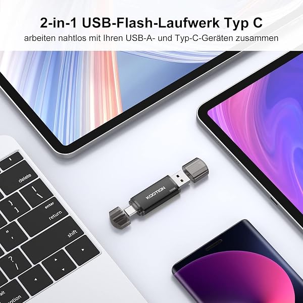 KOOTION Memoria USB 128G, 2 en 1 OTG Pendrive Tipo C 128GB Ligero Pequeño y Práctico Pendrive USB C Dual Interface Duradero USB Flash Drive para Ordenador/TV/Coche/Player, ect (Negro) - 3