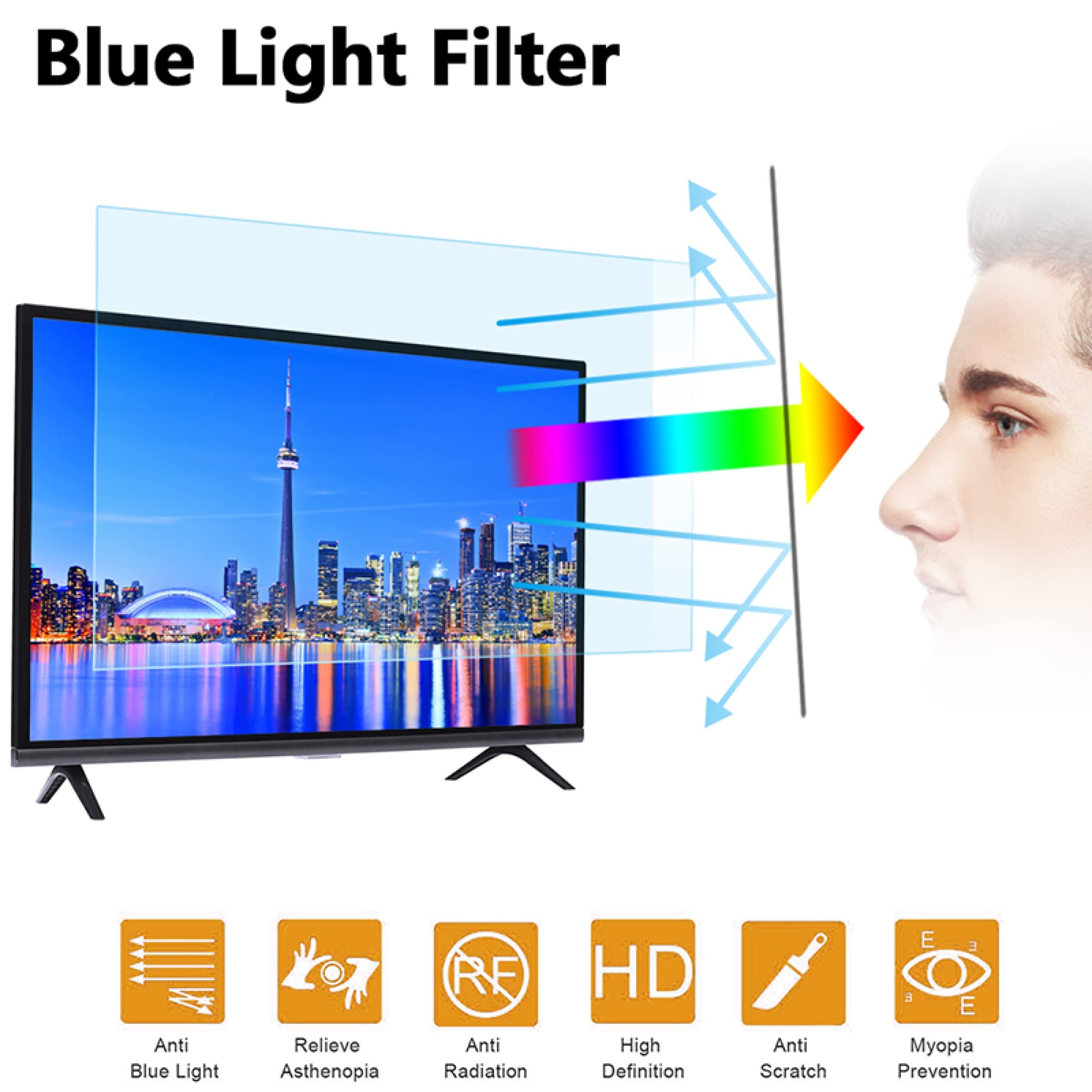 Filtro anti luce blu e protezione per schermo da 32-75 pollici, pannello antiriflesso con blocco blu per schermo LCD, TV e monitor/A / 43 Inches 942x529 mm