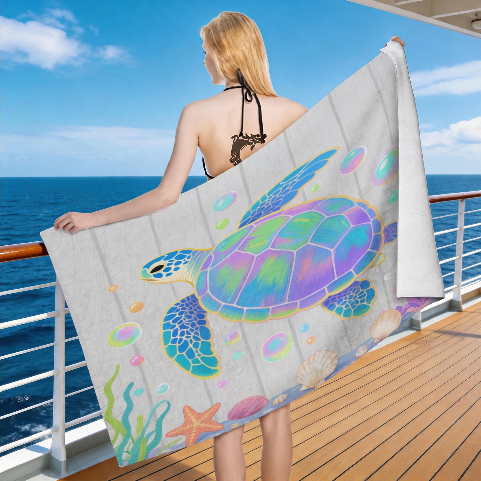 Hongduo Microfiber Quick Dry Beach Towel Cartoon Sea Turtle, 3D Cute Cartoon Beach Towels Absorbent Fast Drying Bath Towels, Travel Camping Gym Swimming Bathroom (100x200cm)