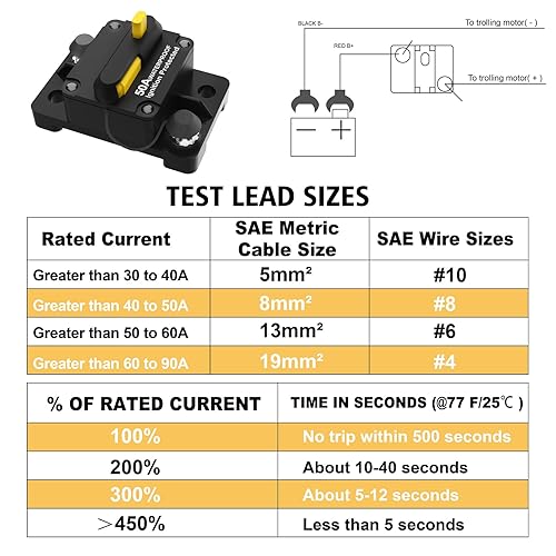 Miniatura 7 de Disyuntor de 50 amperios con reinicio manual para automóvil, motores marinos, barco, RV, ATV, 12V-48VDC, fusible de sistema de audio impermeable