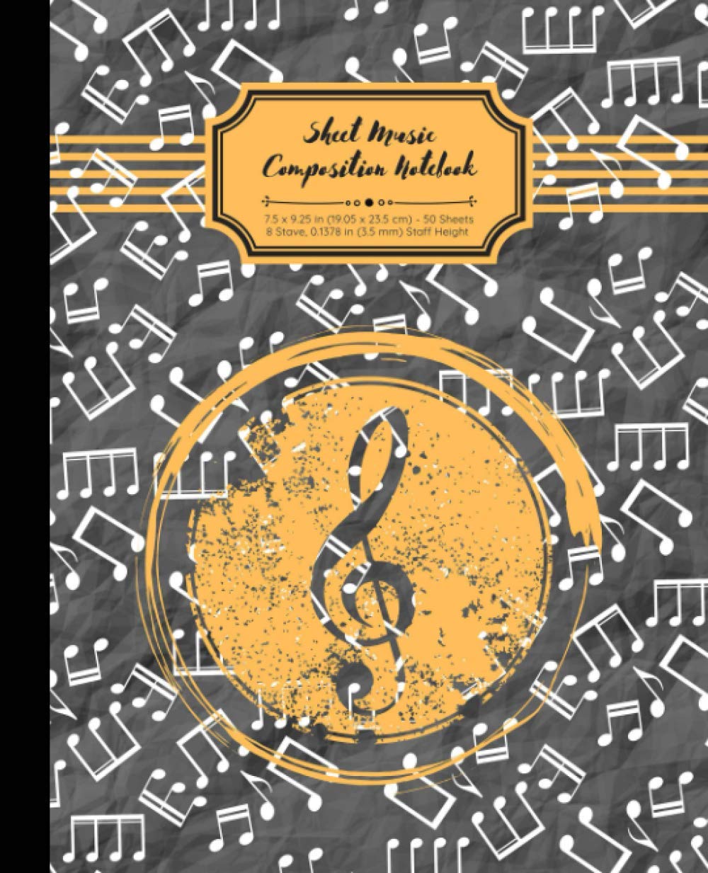 Music-Themed Blank Sheet Music Composition Notebook: 7.5 by 9.25 inches, 8-Stave Manuscript Per Page, 100 Pages, 50 Sheets, Music Note Pattern with ... Middle School, High School or College Student
