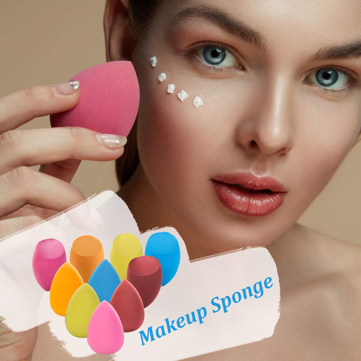 BeaHot - Esponja de maquillaje, 10 unidades, 2 formas, esponja de belleza con 2 soportes de esponja, base cosmética de belleza, mezcla de polvo para líquido, polvo, crema BB y protector solar