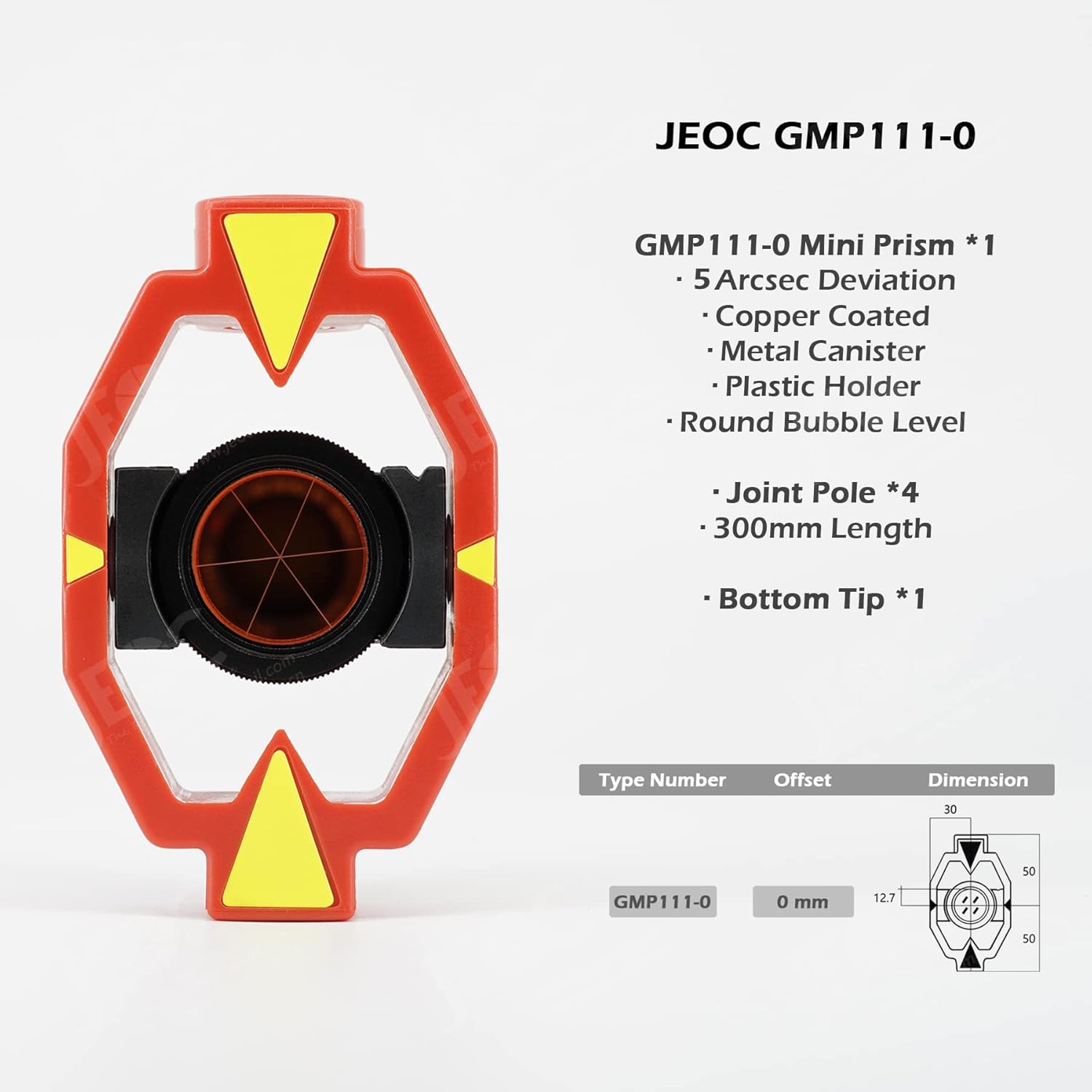 JEOC Mini Prism Reflector GMP111/GMP111-0 with 4 Rods, Surveying Peanut for Swiss Style Total Station, 0mm / +17.5mm Offset (+17.5mm Offset GMP111)