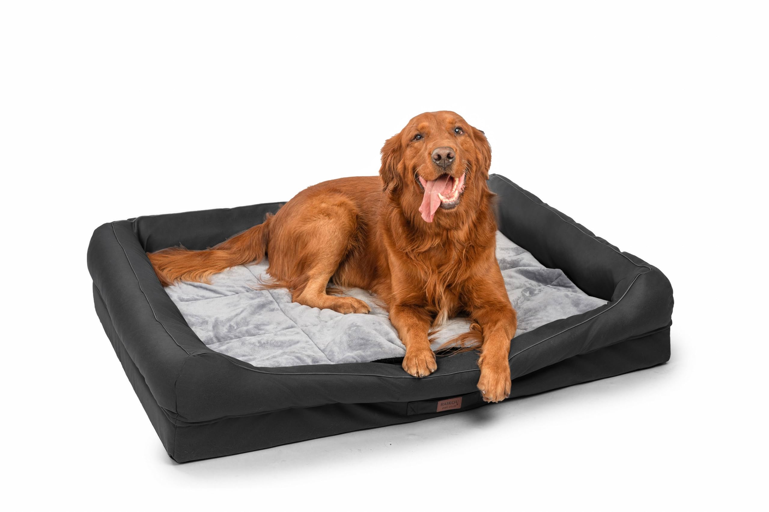 RAIKOU Matelas Orthopédique Chien,Canapé pour Chien,Lit en Mousse pour Chien,Coussin Chien Mémoire de Forme,Panier Chien Dehoussable,Lit pour Chien&Chat Lavable et Antidérapant(Noir,100x80x9cm)