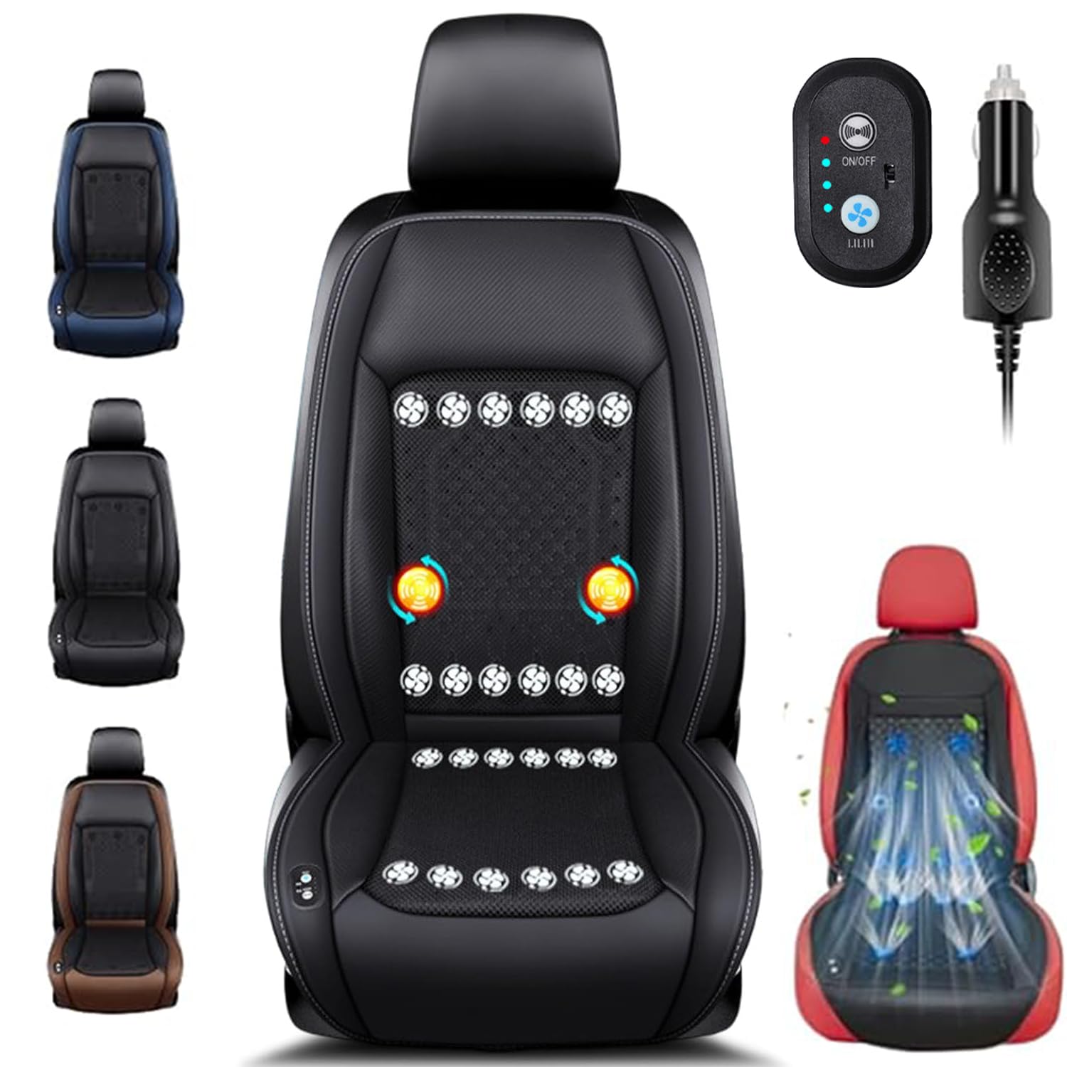 Cuscino Rinfrescante Per Sedile Auto Icyseat,Coprisedile Ventilato E Massaggiante 24 Ventole,3 Velocità Con Avvio Arresto Automatico,Compatibilità Universale Auto,Suv Camion(Black (24 fans) 24v)