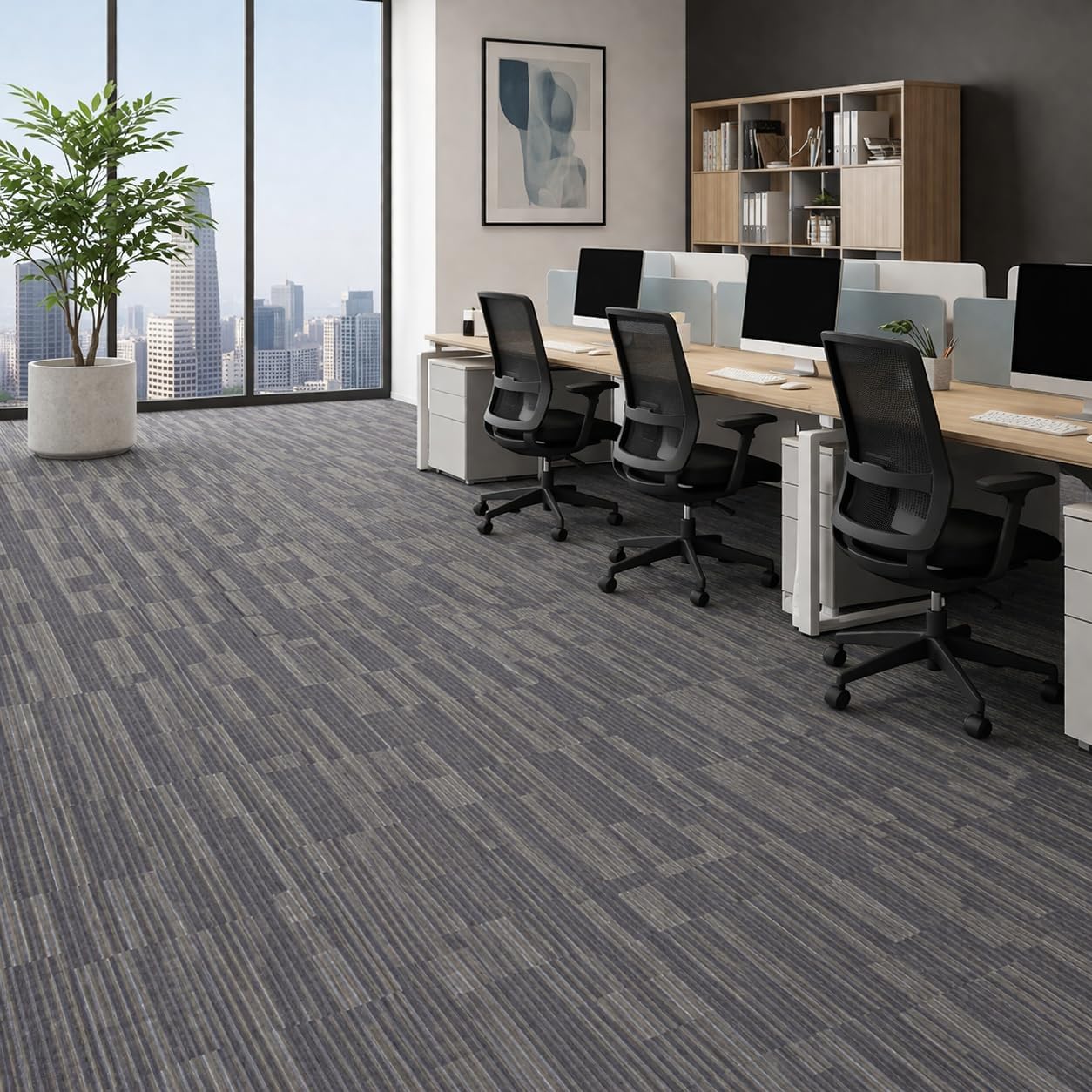 Carpet Floor Tiles 24” x 24” Commercial Carpet Squares 18 Pcs Non-Slip Office Soft Tiles DIY Installation for Living Room Bedroom Study Hotel Grey