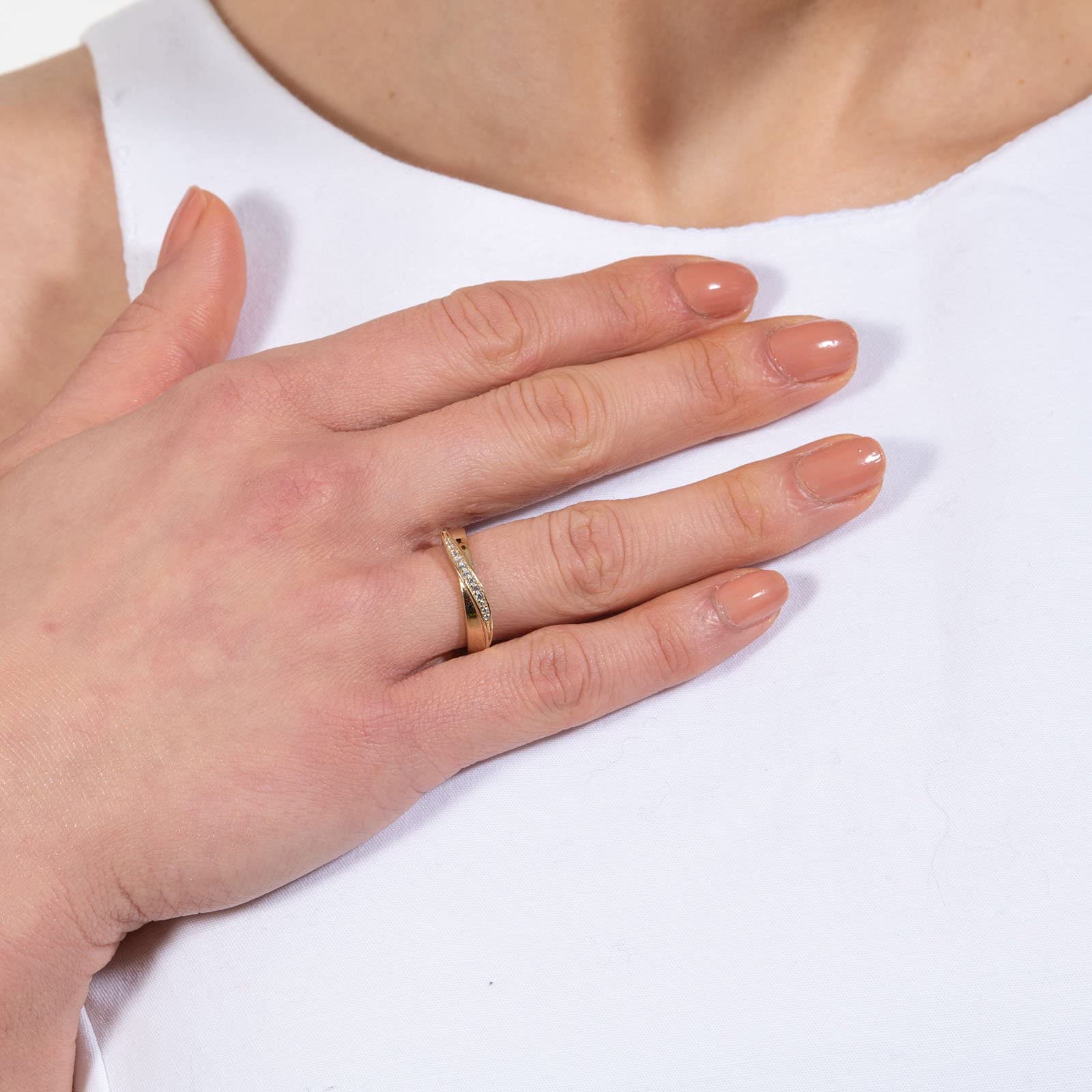 Kreuzring für Damen, 925er Silber, 18 Karat vergoldet, mit Zirkonia,