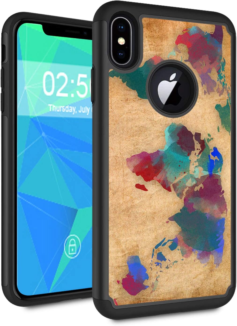 iPhone XR Case,Spsun Dual Layer Hybrid Hard Protector Cover Anti-Drop TPU Bumper for Apple iPhone XR (2018)[6.1" ONLY],Vintage World Map Watercolor