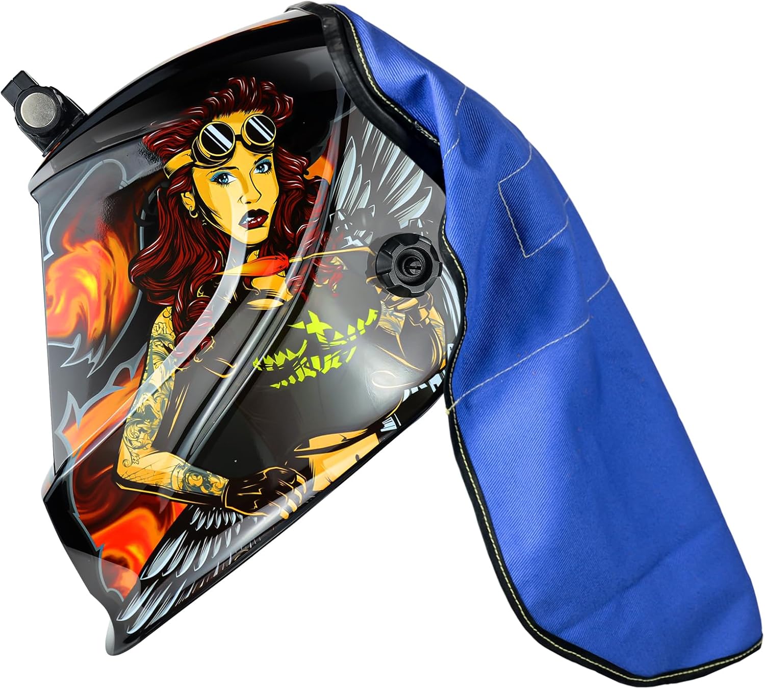 TRQWH Welding Helmet Auto Darkening with LED Light Large View Solar Powered True Color Welding Hood 4 Arc Sensor & Welding Helmet Bib Cover