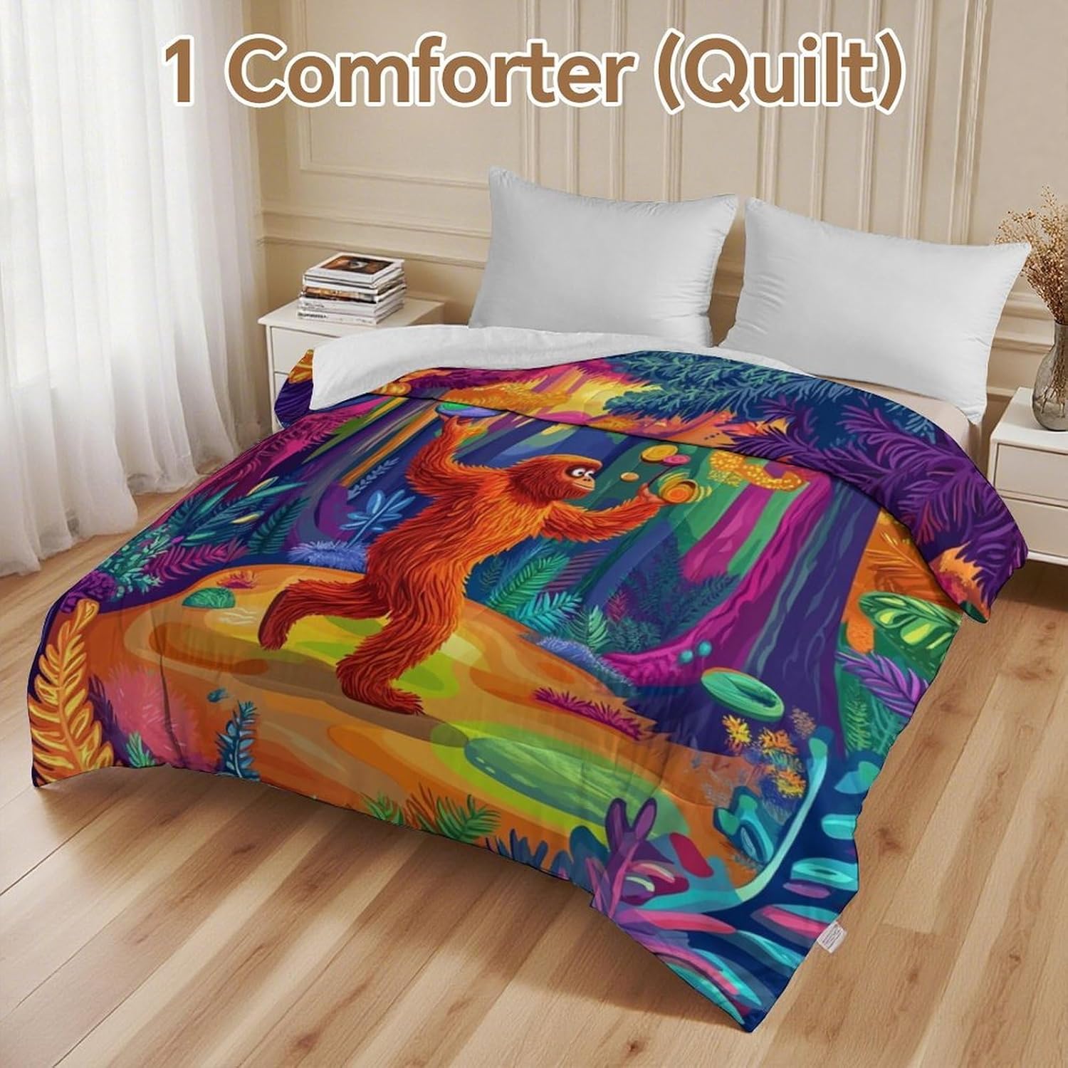 Bigfoot in The Forest Comforter Bedding Heavy Bed Blanket Soft Warm Fluffy All Seasons Only Quilt 229x229cm