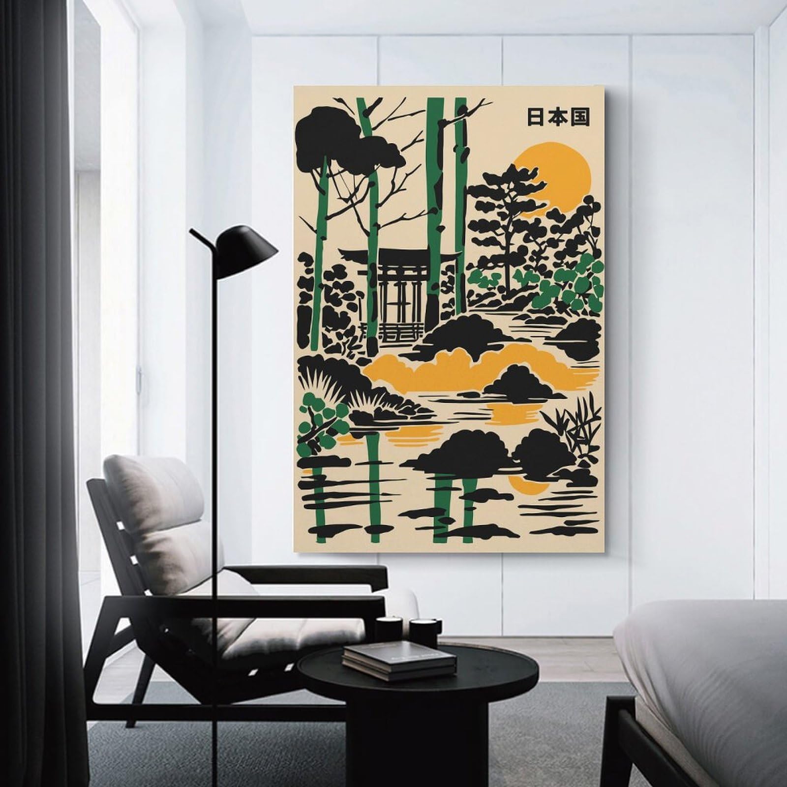 Junmoney Hanging Wall Art Japanese Garden Illustration with Torii Gate, 20x30inch(50x75cm), for Small Homes, Bedrooms Or Open Spaces, Wall Decor with Flexible Room Appeal