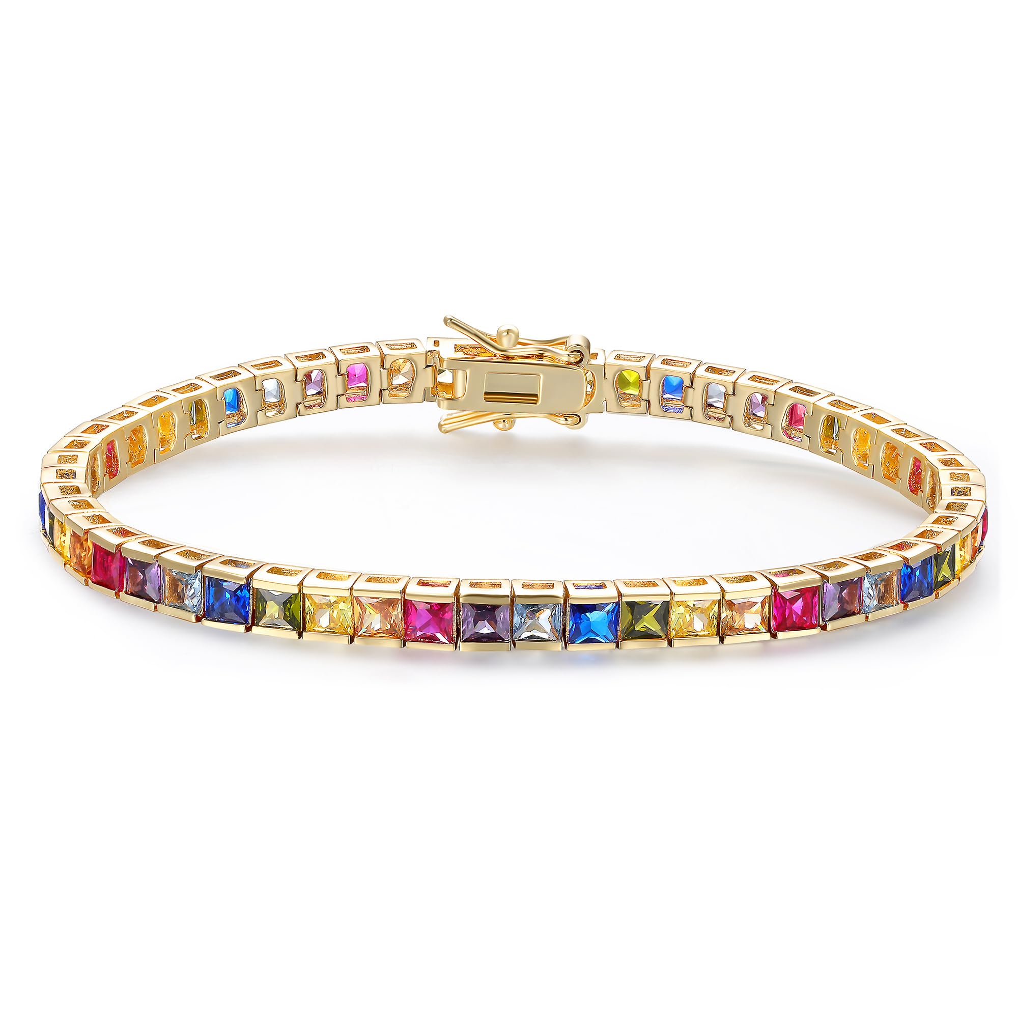MDFUN Multi-Color 5A+ Cubic Zirconia Tennis Bracelet for Women18K White/Yellow Gold Plated 2/3/4MM Round/Square CZ Trendy Stacking Bracelets Gifts for Mom Wife 6-8.5 Inches