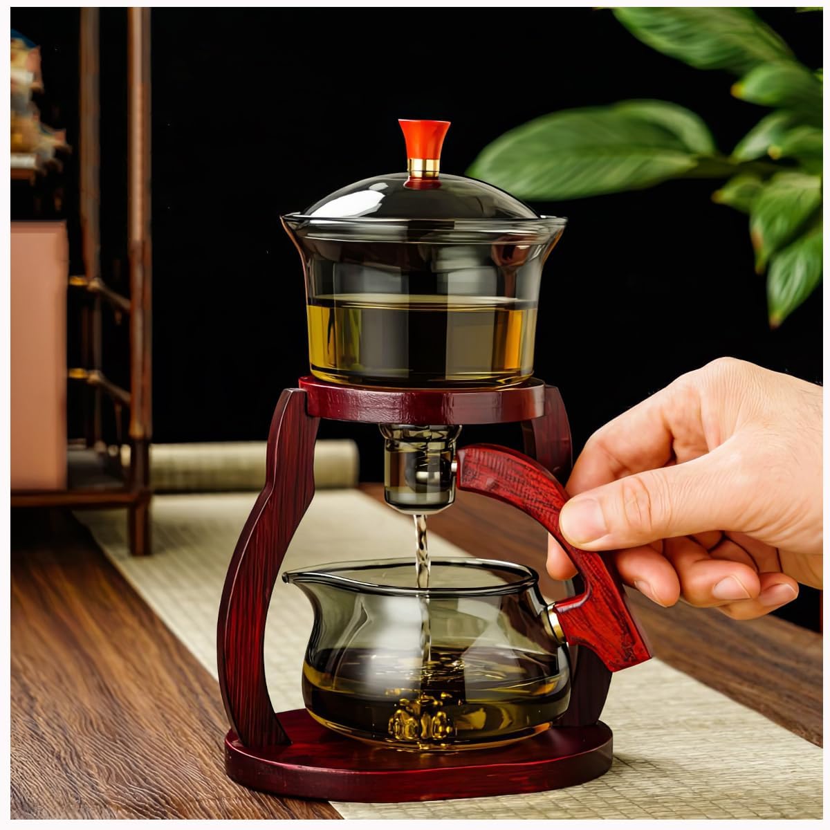 Lazy Kungfu Drip Tea Set, Glass Magnetic Teapot, Semi-Automatic Water Guide Magnetic Teapot with Infuser, Heat-Resistant Glass Tea Pot Perfect of Holiday Gifts