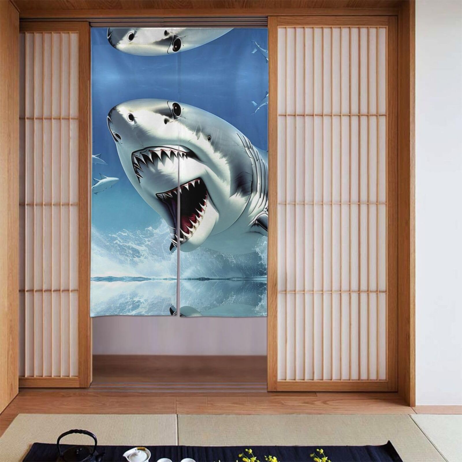 Rideaux occultants decoratifs requins blancs BROLEO 142,2x86,4 cm pour porte