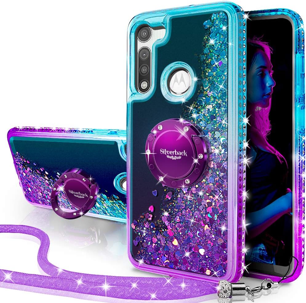 Silverback for Moto G Fast Case, Moving Liquid Holographic Sparkle Glitter Case with Kickstand, Bling Diamond Ring Stand Slim Protective Motorola Moto G Fast 2020 Case for Girls Women -Purple