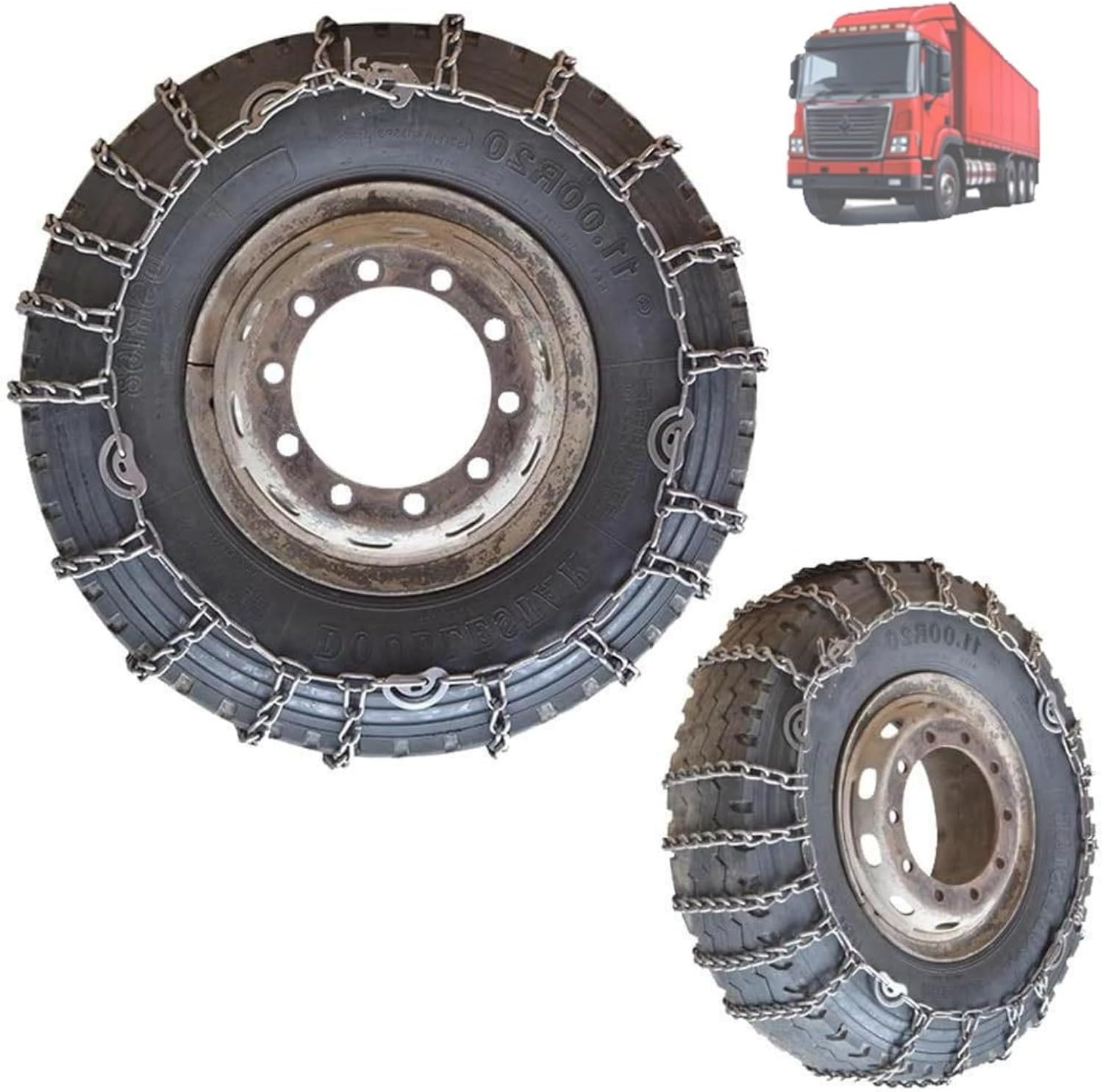 2pcs Snow Chains For Cars Suv Pickup Trucks - Quick Fit AND Easy Installation, Reusable Universal Emergency Traction Chains for Kinds of Trucks 12R22.5 2pcs 245/70R19.5