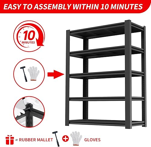 Miniatura 4 de Estantería de garaje de 72 pulgadas de alto, estantes de almacenamiento resistentes de 3000 libras, estantes de metal ajustables de 5 niveles para