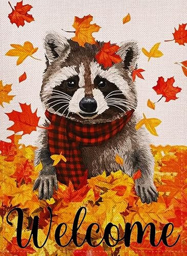 Miniatura 2 de Bandera de jardín de hojas de arce de bienvenida de otoño de 12.5 x 18 pulgadas, doble cara, mapache de temporada, decoración rústica de otoño para