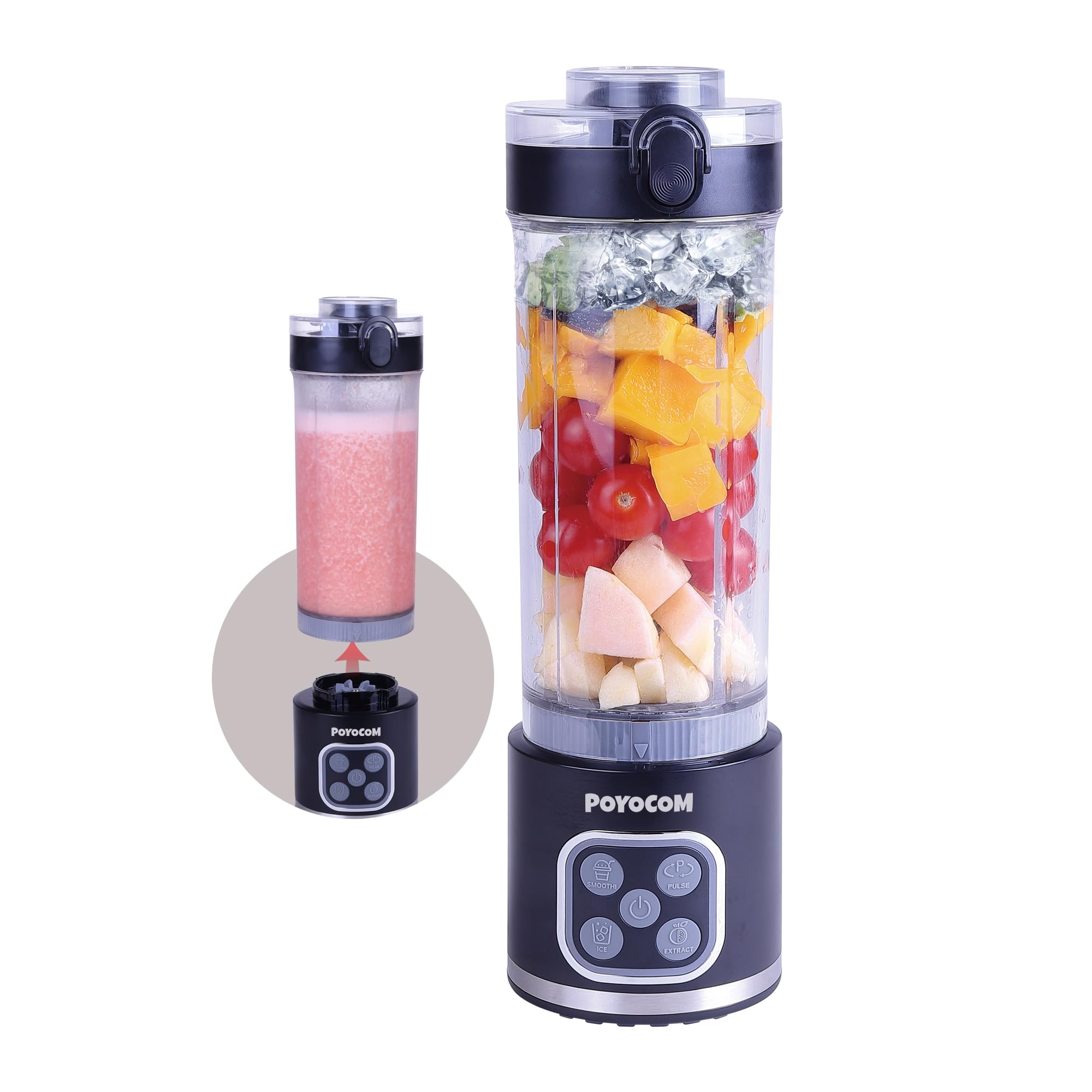 Mini-Standmixer und Smoothie-Maker, 750 ml abnehmbarer Behälter, 700W tragbarer Mixer, für Smoothies, Ice Crush, auslaufsicherer Deckel und Trinkschnabel, wiederaufladbar über USB-C, Schwarz