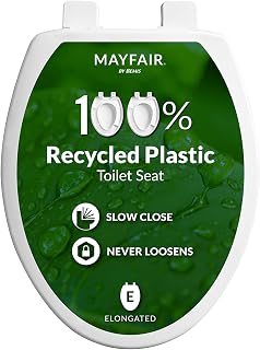 Mayfair Greenleaf Modern Toilet Seat, Recycled Plastic, Slow Close, Easy Clean, Elongated, White