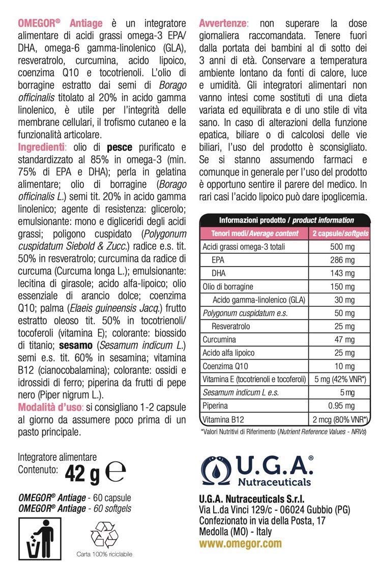 OMEGOR Antiage Skin Supplement with Omega 3 EPA / DHA and Omega 6 GLA - 30  capsules - Buy Online - 54119573