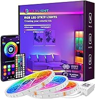 Vista 1 de Tira de luces LED RGB de 200 pies (3 rollos de luces LED de 65.6 pies), luces LED Bluetooth ultra largas con control remoto de voz de aplicación, 28