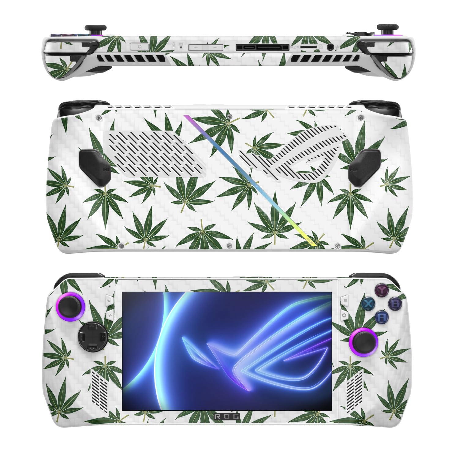 MightySkins Carbon Fiber Skin Compatible with Asus ROG Ally - Pot Leaves Green | Protective, Durable Textured Carbon Fiber Finish | Easy to Apply