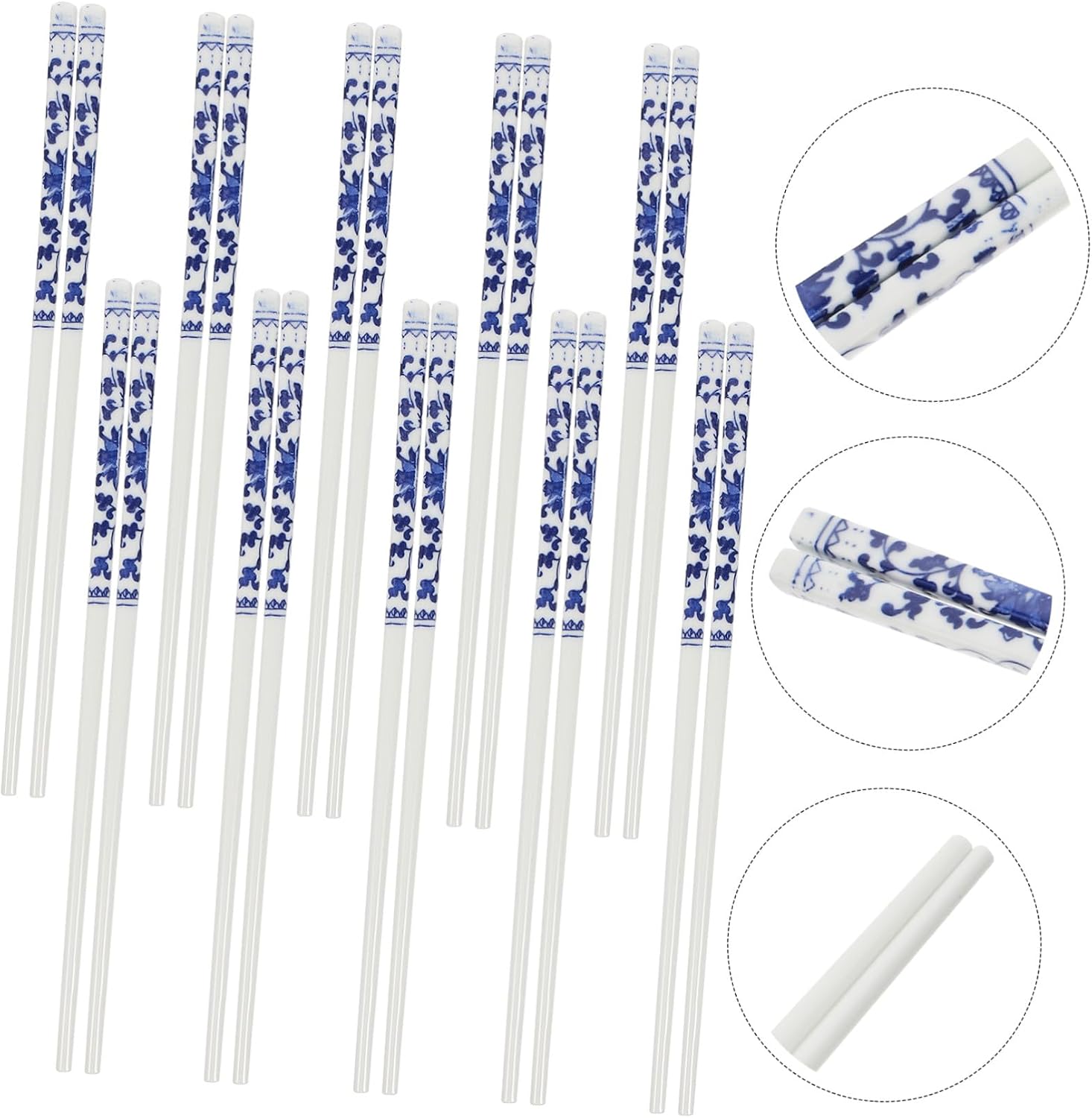 10 Pairs Blue and White Porcelain Ceramic Chopsticks Reusable Chip-resistant Tableware for Asian Dinner Party Home and Restaurant Use