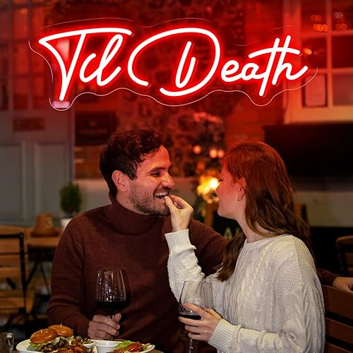 Letrero de neón con texto en inglés "Til Death" de "Til Death" con luz LED de neón para boda, fiesta de cumpleaños, decoración de pared, hogar,