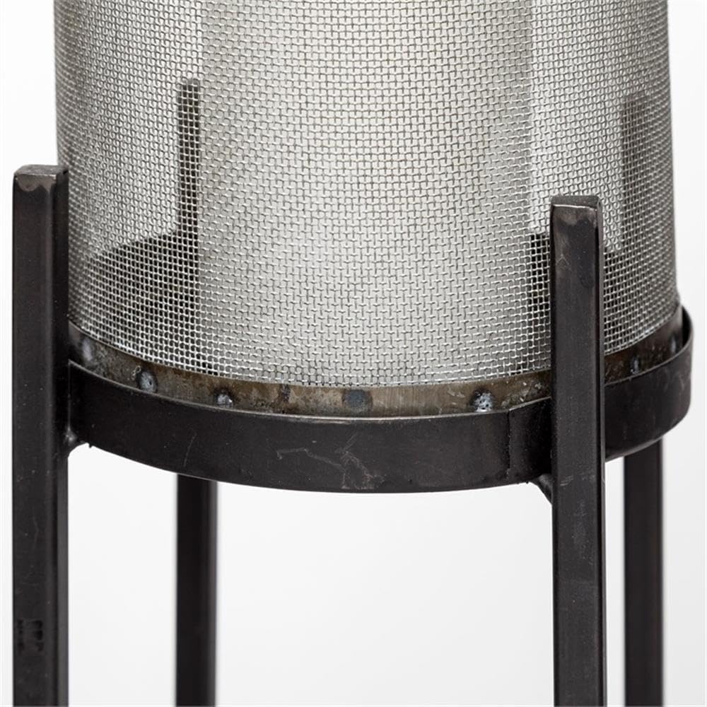 Pemberly Row Steen Set of 2 Metal Candle Holder Lanterns, Black and Gold Finish, Meshed Sleeves, Large 31 in and Small 26 in, Modern Industrial Style Floor Decor for Ambient Lighting