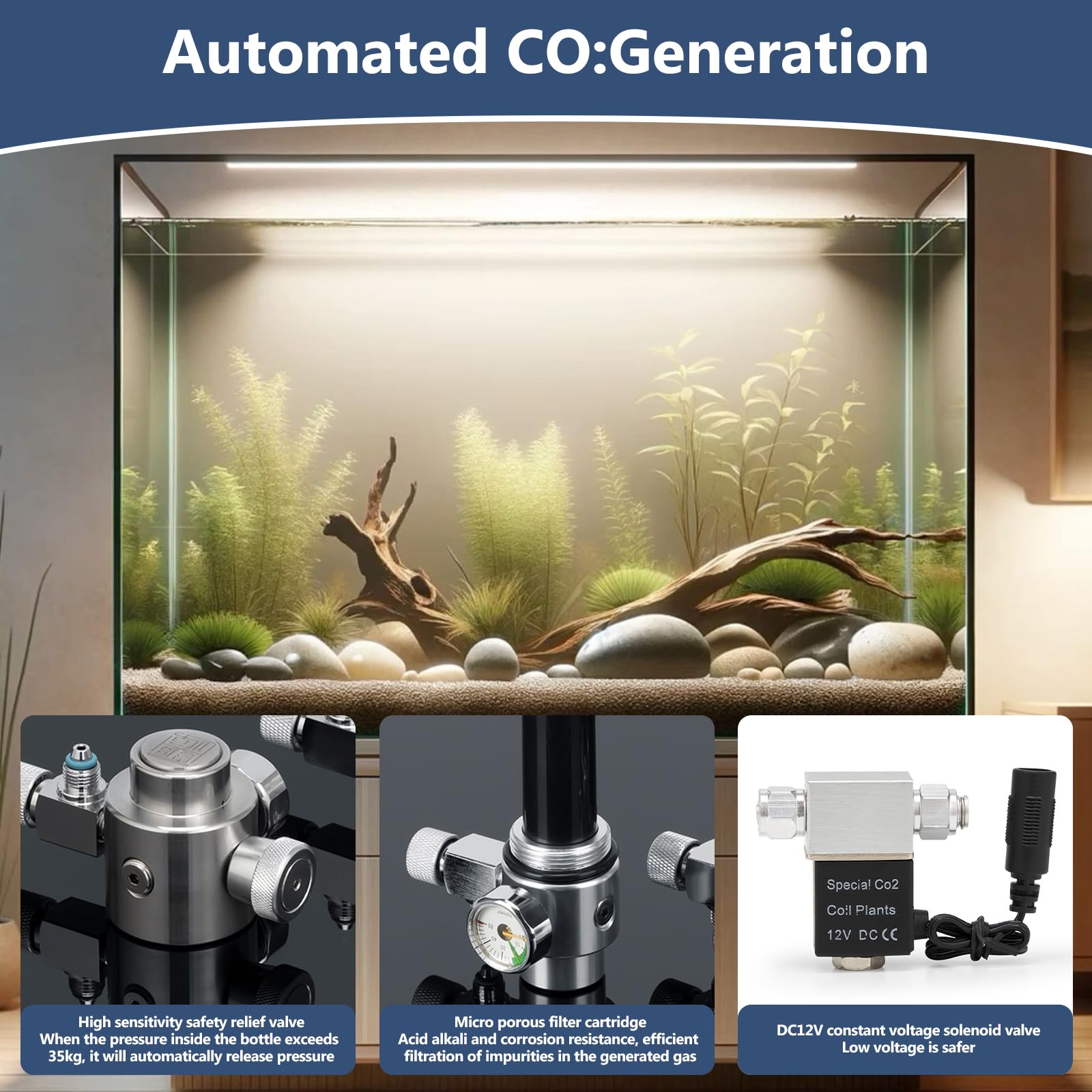 Kit Generador de CO2 Automático para Acuario Plantado | SUS304 con Válvula Solenoide y Manómetro de Seguridad, Sistema DIY para Acuascaping Plantas Acuáticas