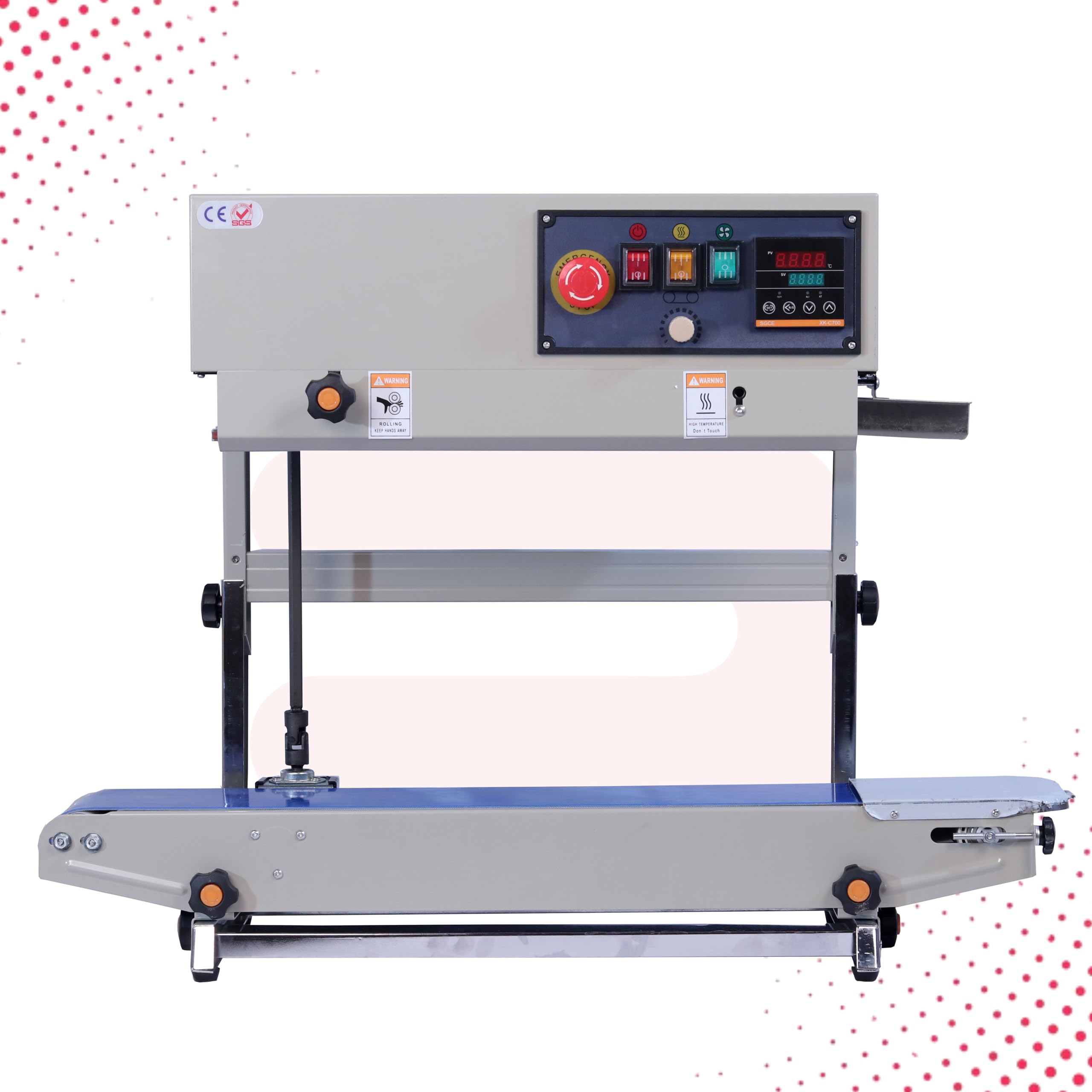 Sonic Industries FR900 Vertical Band Sealer - 220V, Mild Steel - Sealing Speed 12m/min, Sealing Width 6-12mm - Ideal for Food Packets, Pouches, Plastic Bags, and Vacuum Packages