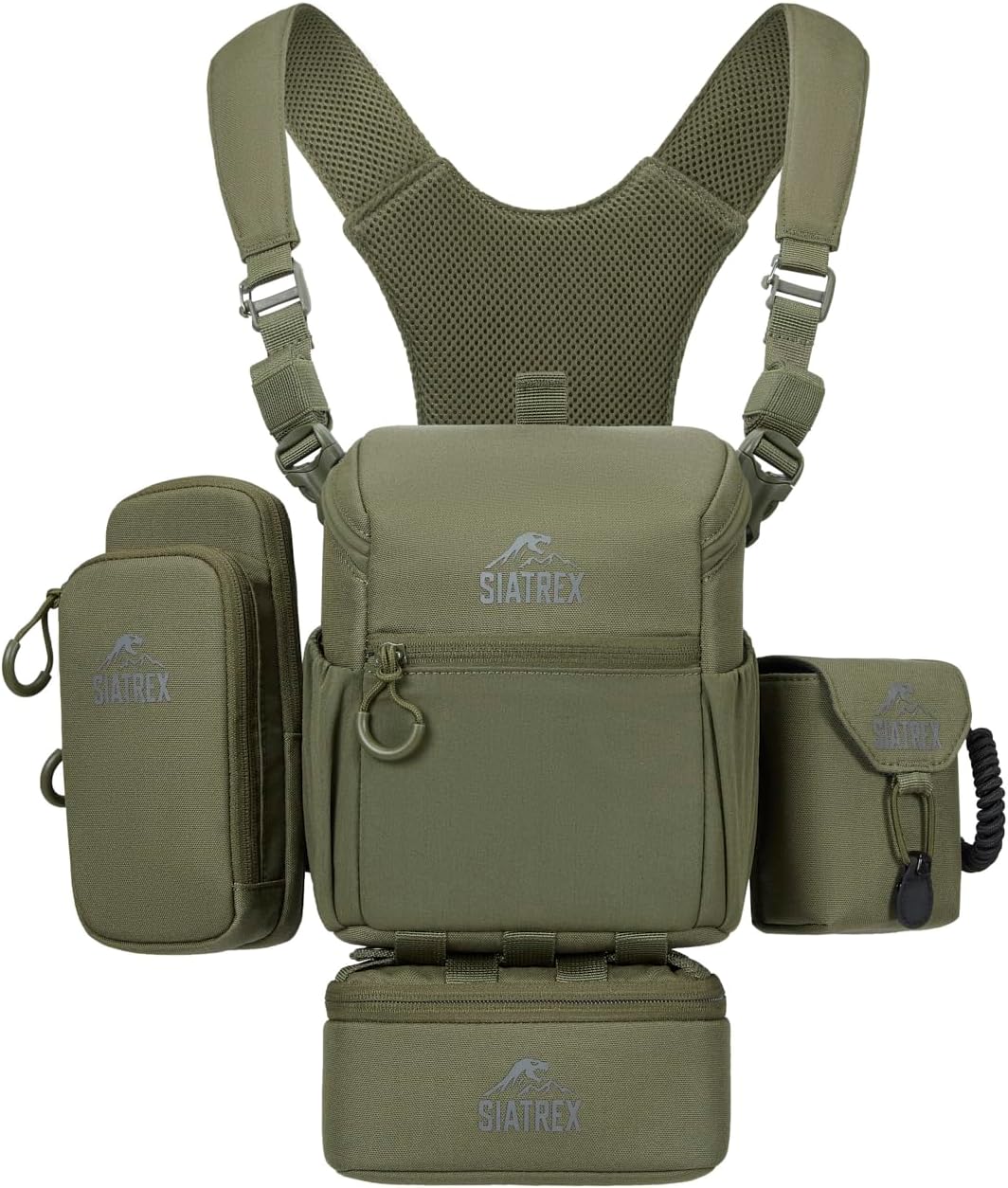 Binocular Harness Chest Pack, 500D DWR Ripstop Hunting Chest Pack, Silent Magnetic Lid, Storage for Rangefinder, Phone & GPS, Birdwatching, Hiking(4 IN 1)