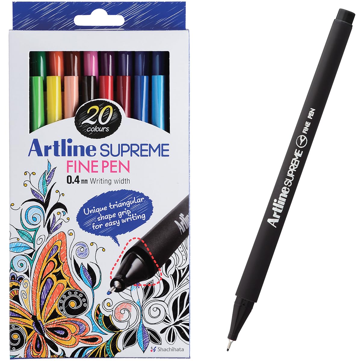 Artline Supreme Fine Pen EPFS - 200 bolígrafos de punta fina de 0,4 mm, colores vivos brillantes para dibujo técnico, paquete de 20, bolígrafos técnicos - dibujo, decoración, bocetos, diseño,
