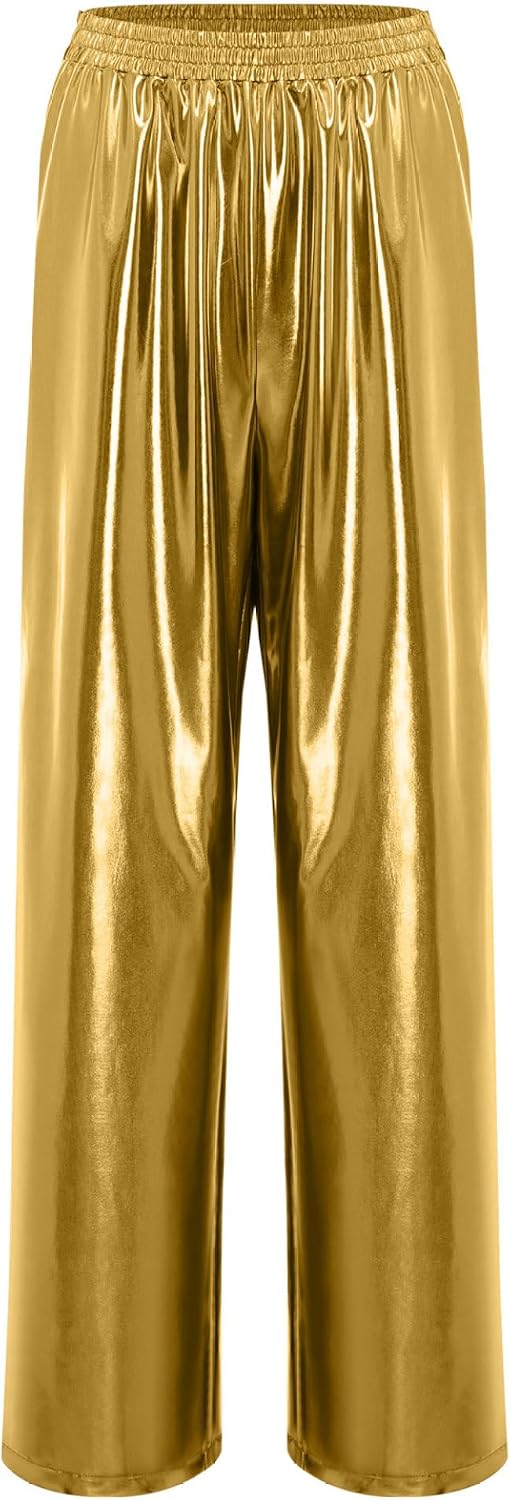 Women Jazz Hip Hop Dance Pants Shiny Metallic Side Split Pants Street Dance Performance Costume