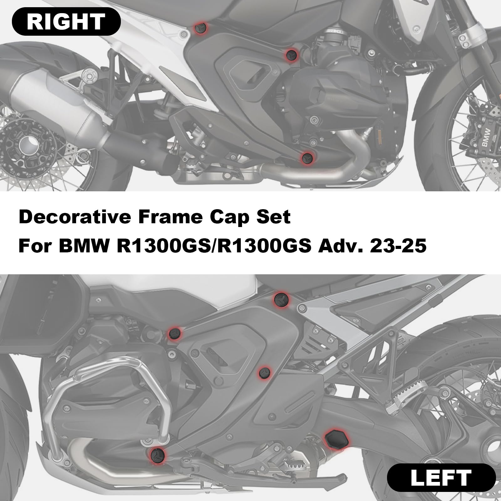 8 Stück Rahmenlochabdeckungen, Rahmenlochstopfen, Rahmenkappen, kompatibel mit BMW R1300GS, GS1300, R 1300 GS Adventure (2023–2025), Motorrad-Rahmenlochabdeckungen, dekorative Stopfen